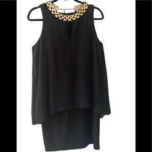 Laundry by Shelli Segal black dress with gold link chain color and key hole neck